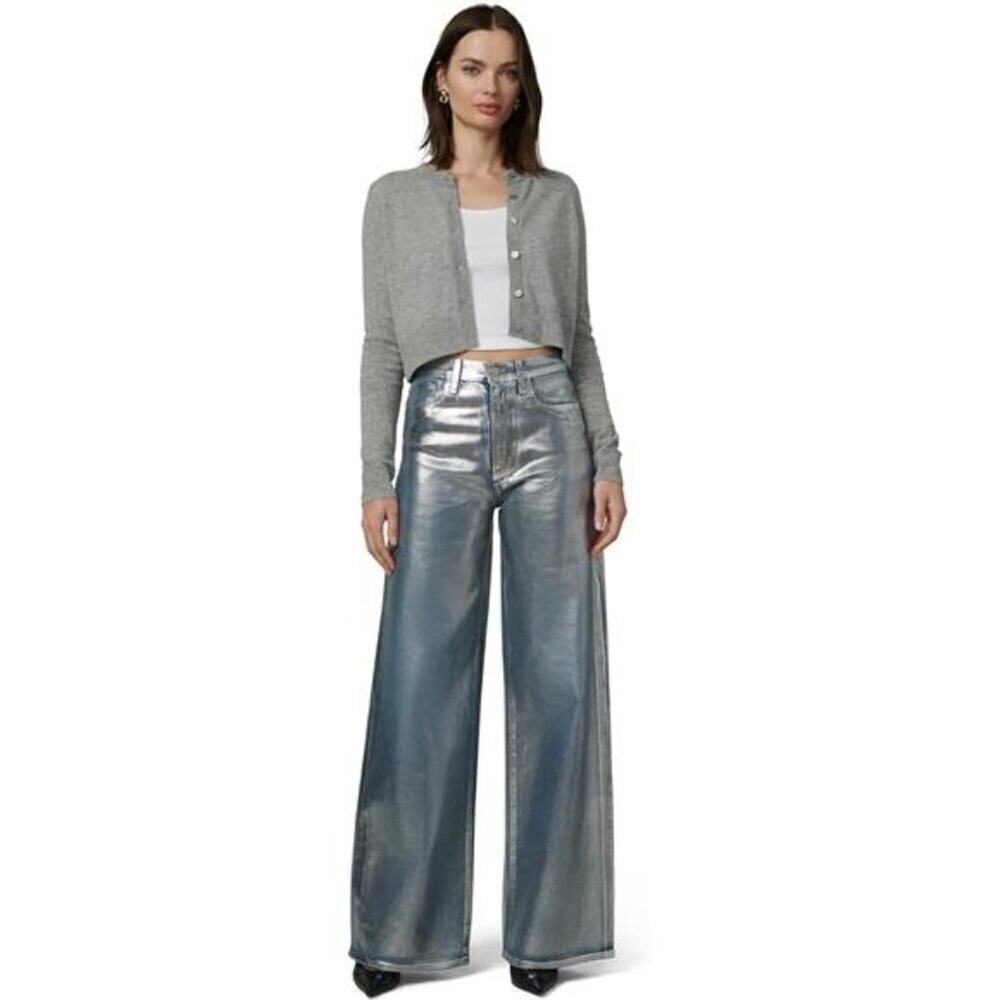 Wide Leg High Rise Jeans for Women Silver Foil